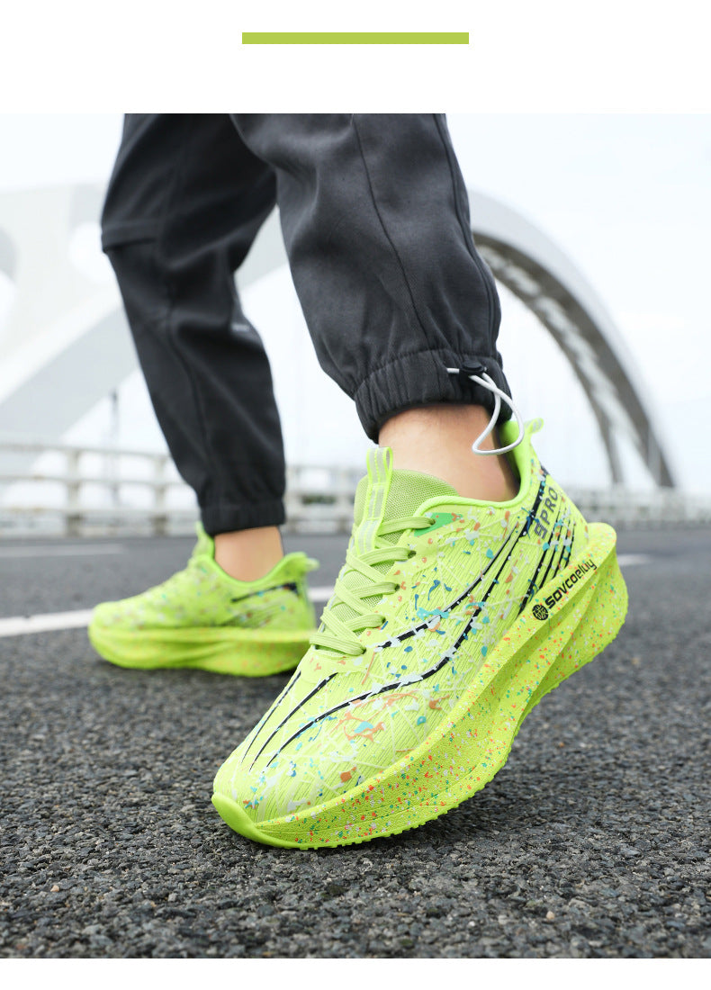 Autumn New Fluorescent Parent-Child Fashion Casual Sports Shoes with Real Carbon Plate High Elasticity Cushioning Outdoor Running Shoes