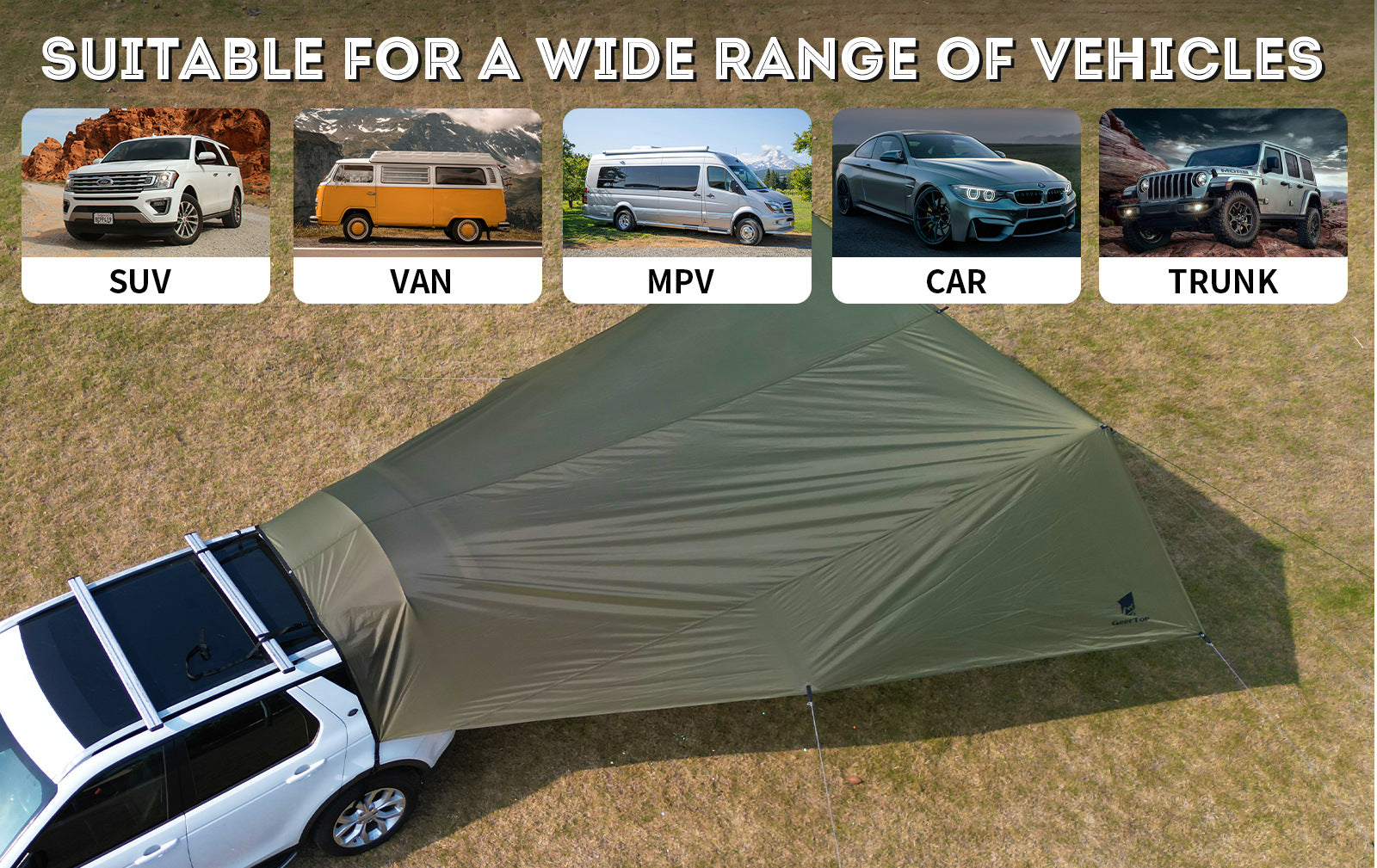 Car Rear Sunshade Canopy Large Space Multi-Person Rainproof Sunproof Tarp Outdoor Camping Gear