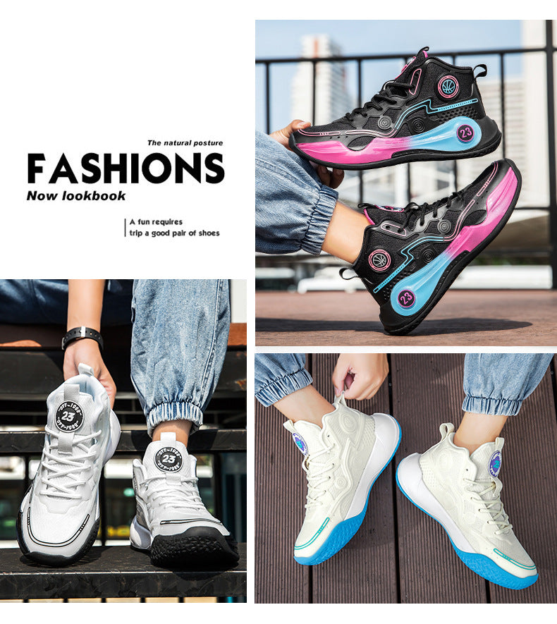 Versatile Practical Basketball Shoes Cushioning Children's Non-Slip Wear-Resistant Youth High-Top Breathable Comfortable Sports Shoes
