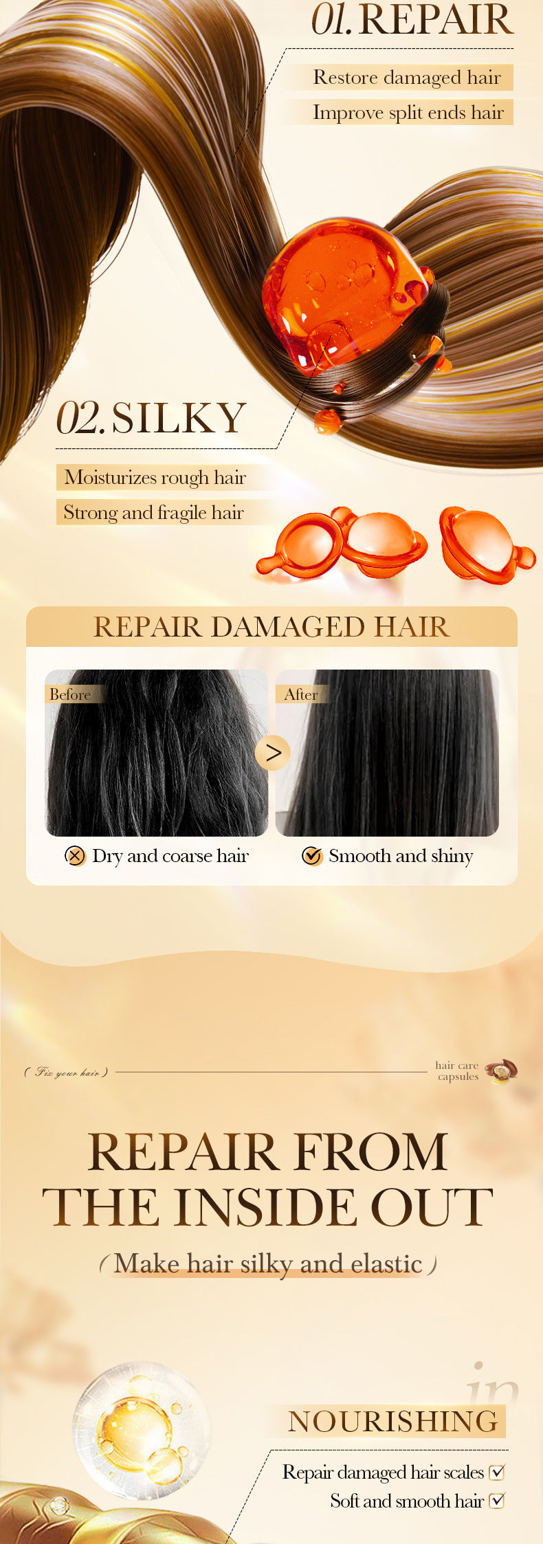 Full English Nut Oil Hair Care Capsules SADOER Improve Frizz Essential Oil Capsule Conditioner  Wholesale