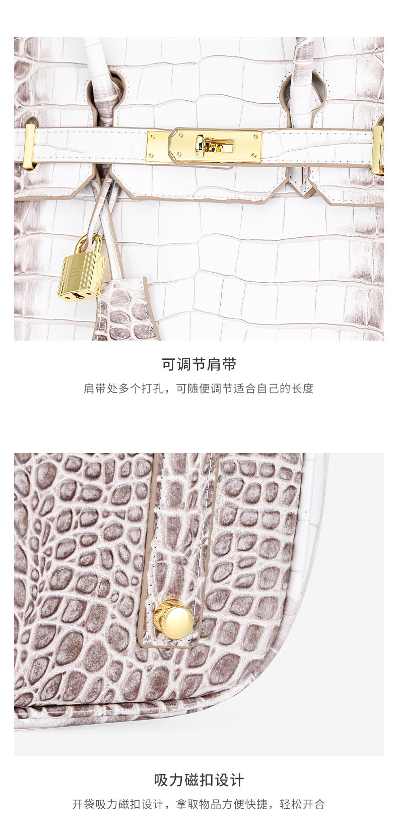 European and American New Style Platinum Bag Crocodile Pattern Women Genuine Leather High-end Fashion Women's Bag Single Shoulder Crossbody Large Capacity Handbag
