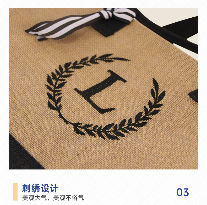New In-Stock Coated Embroidered Letter Bag Burlap Bag Vintage Personalized Casual Shopping Bag Burlap Tote Bag
