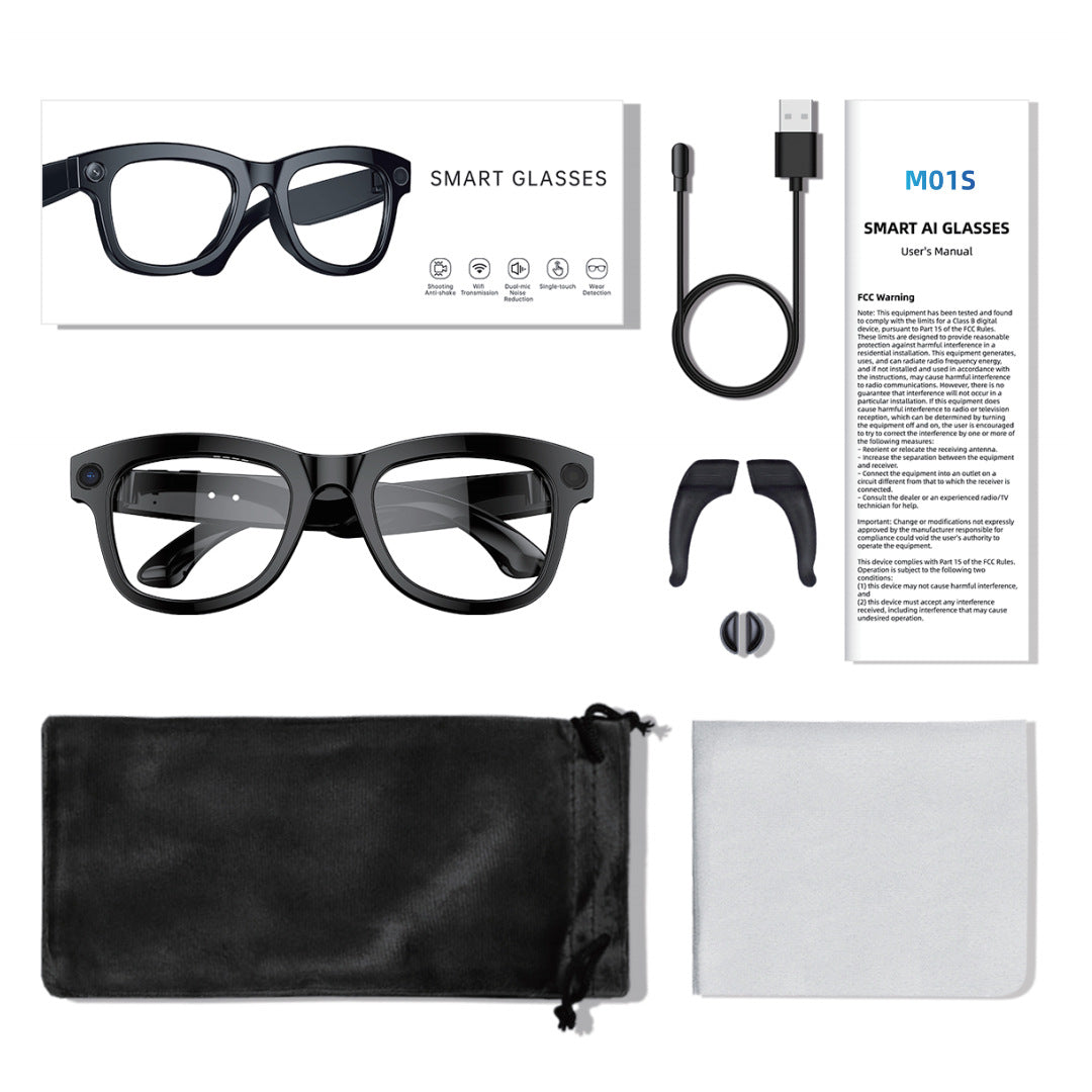 M01S Smart Glasses800100 Megapixel Camera with Image Stabilization1200P Video Recording AI Simultaneous Translation Character Recognition