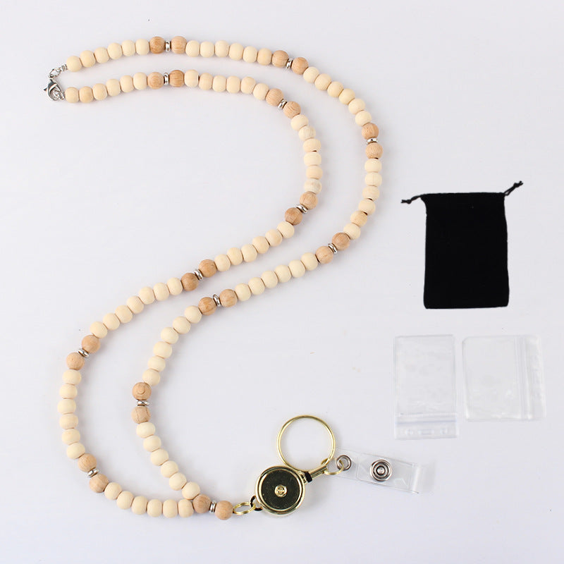 Indian Agate Wooden Bead Necklace Keychain Sweater Chain Myanmar Jade Beaded Easy Pull Buckle Work ID Lanyard Necklace