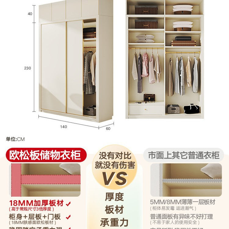 Modern Minimalist Sliding Door Wardrobe Corner Desk Integrated Combination Elevated Cabinet Top Master Bedroom Home Bedroom Wardrobe