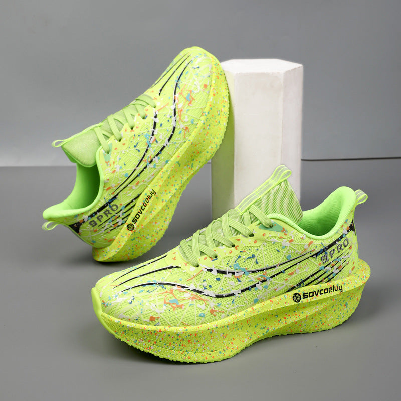 Autumn New Fluorescent Parent-Child Fashion Casual Sports Shoes with Real Carbon Plate High Elasticity Cushioning Outdoor Running Shoes