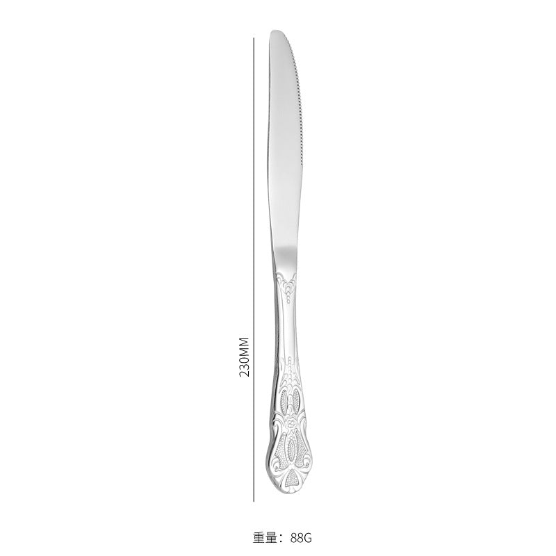 Stainless Steel Cutlery Restaurant Royal Court Knife Fork Spoon Set Hotel Western Cuisine European Retro Relief Steak Knife Fork