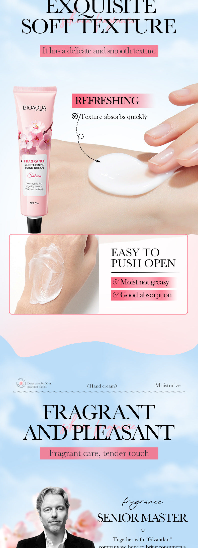 Sakura Moisturizing Hand Cream BIOAOUA Autumn and winter non-sleep moisturizing hand cream cross-border foreign trade wholesale