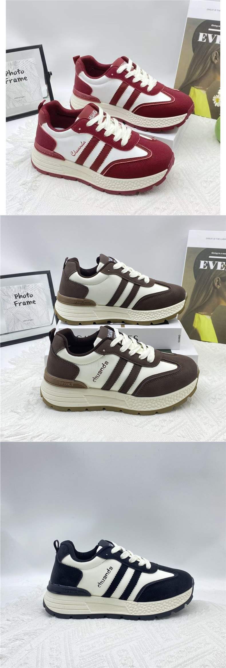 Platform Height Increasing Women's Shoes2025Spring and Summer New Versatile Forrest Gump Soft Sole Sports Casual Dad Shoes