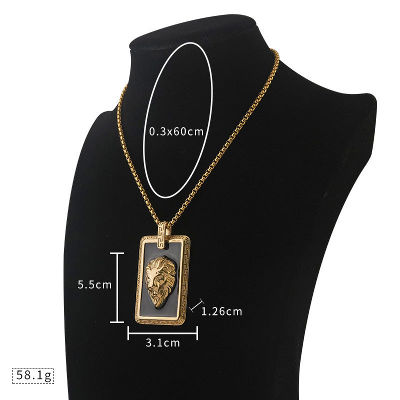 European and American Fashion Men's Stainless Steel Lion Head Pendant Personality Retro Epoxy Titanium Steel Electroplated gold Pendant Jewelry