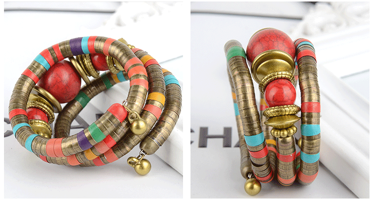 Factory Direct Sale Three-Circle Bracelet European and American Style Exaggerated Personality Spacer Vintage Beaded Bohemian Multi-Layer Bracelet