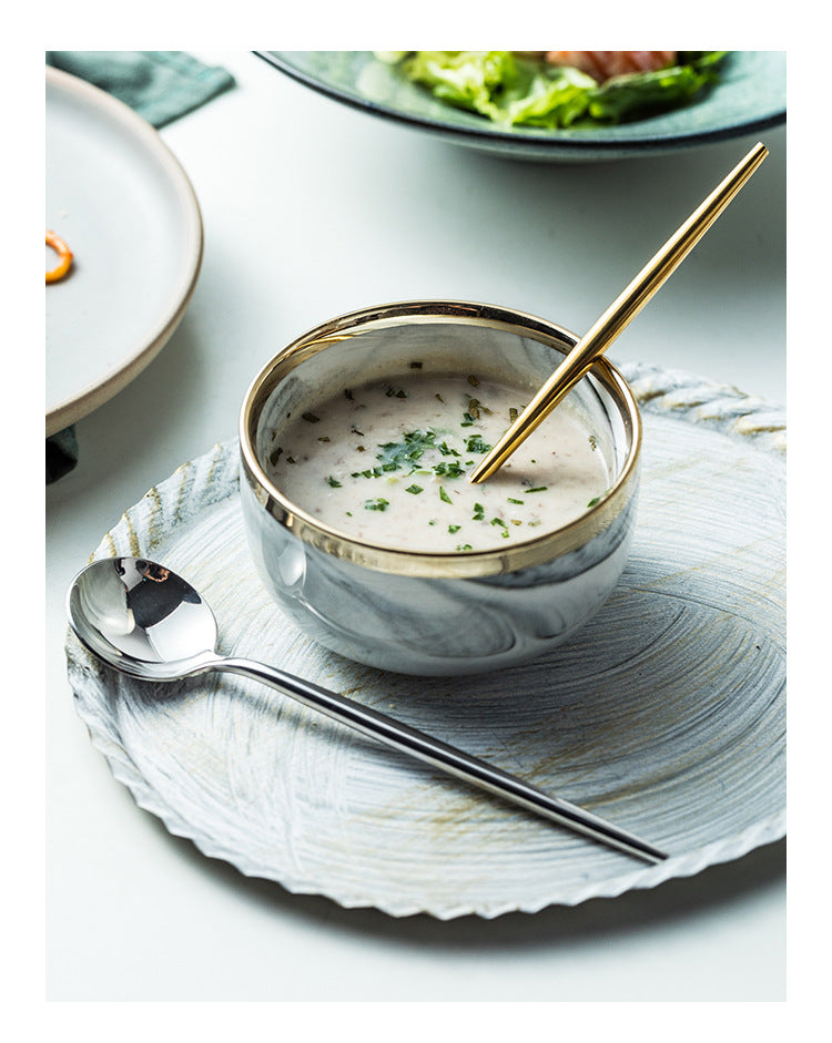 Portuguese Tableware304Glossy Round Handle Main Dinner Knife Fork Spoon Thick Mirror Dessert Spoon Fruit Fork Ice Spoon