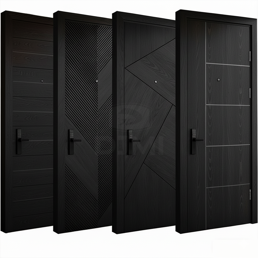 Modern Black Walnut Solid Wood Main Door Design Wooden Interior Room Door for Houses