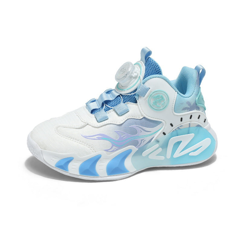 Chinese Style Girls' Shoes2025Autumn New Mesh Breathable Running Sports Shoes Children's Anti-Slip Wear-Resistant Basketball Shoes