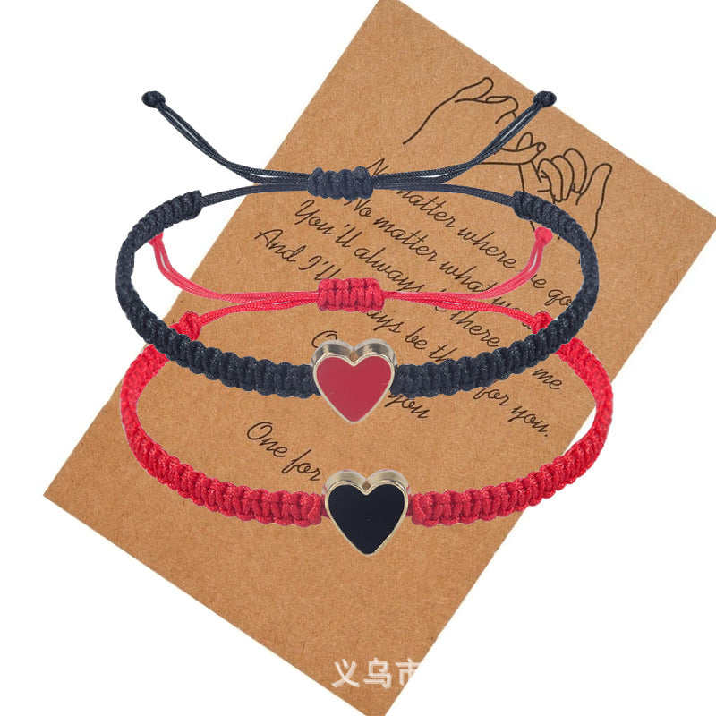 Valentine's Day Heart Bracelet Pair Gift High-end Colorful Woven Rope Card Stretchable Couple Woven Bracelet
