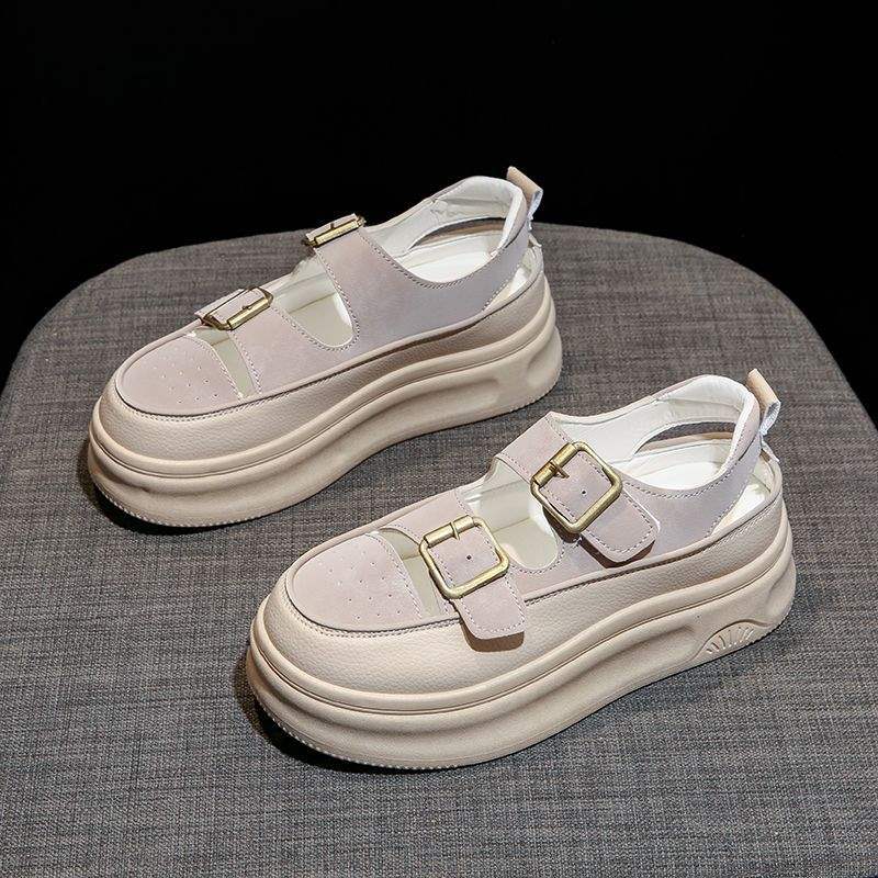 Women's Roman Closed-Toe Sandals2025Summer New Hollow Out Platform Wedge Thick Sole Height Increasing White Shoes Clogs