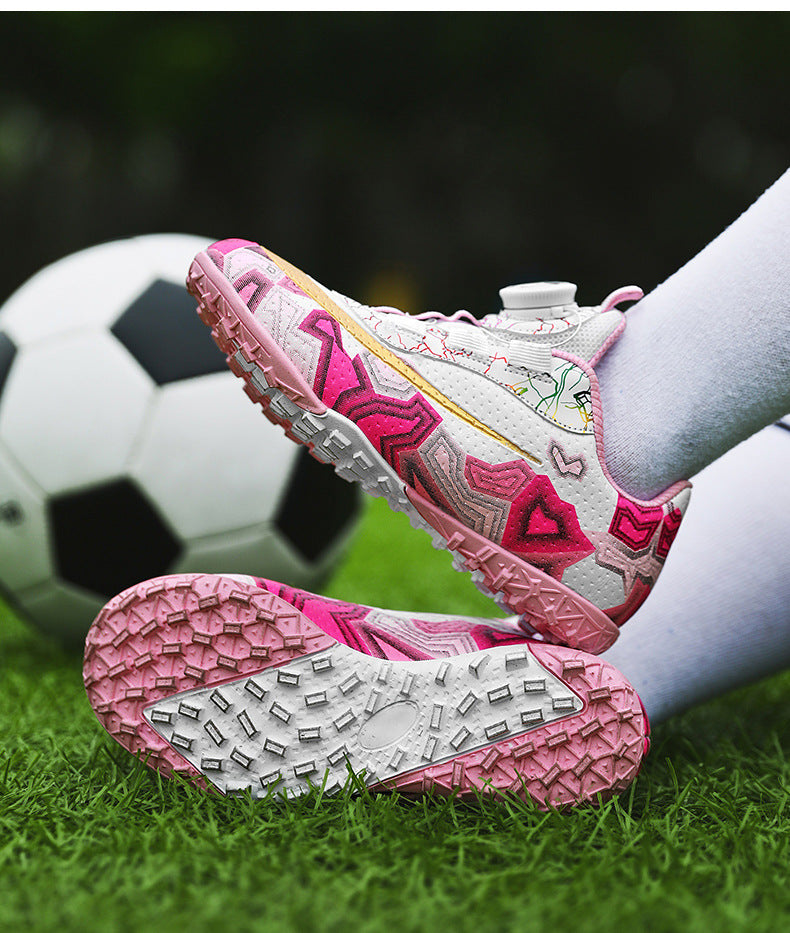 New Children's Rotating Buckle Broken Nail Training Football Shoes Girls Boys Primary School Students Competition Training Sneakers