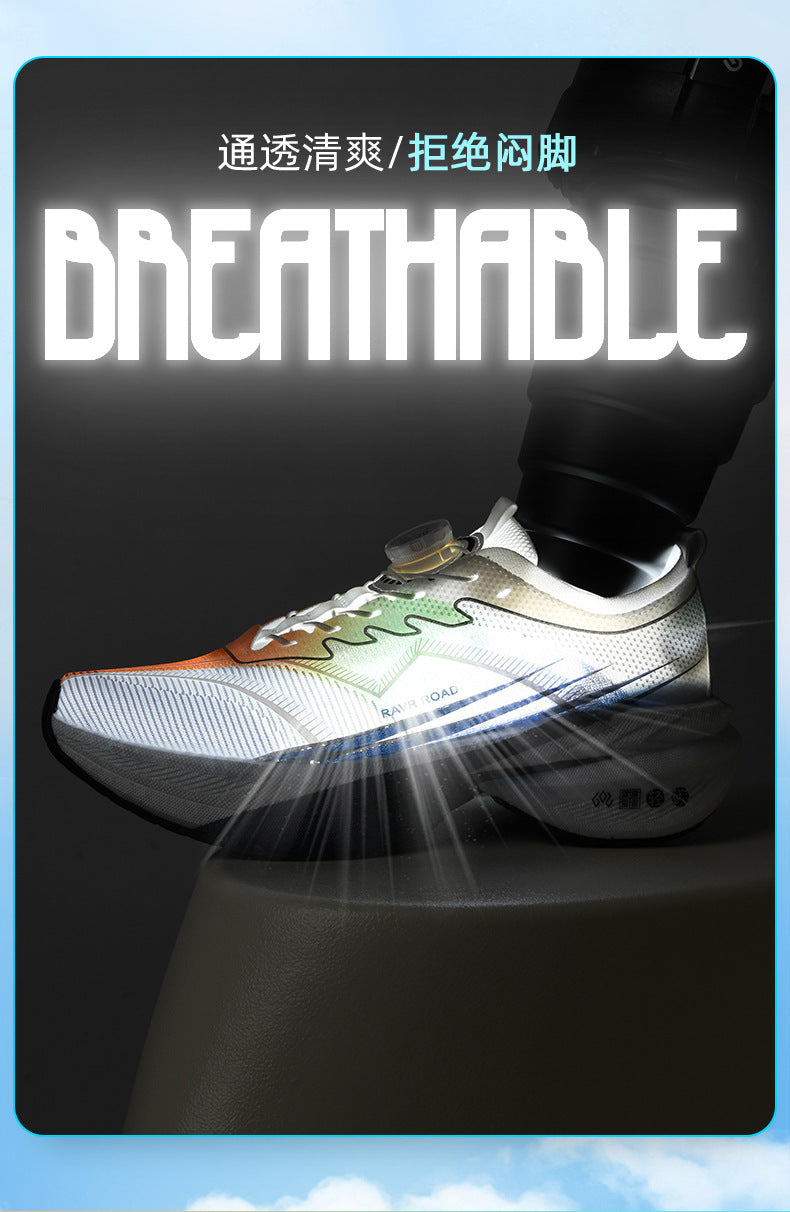 Summer New Hollow Breathable Rotating Buckle Racing Running Shoes Full Palm Carbon Plate Thick Sole Cushioning Sports Shoes