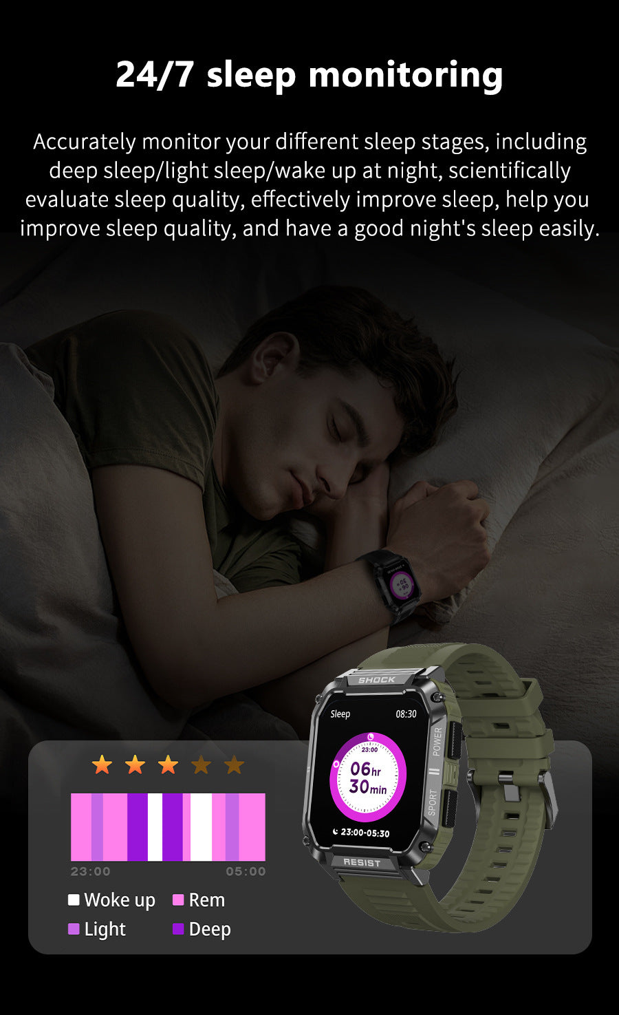 T3Smart Watch Bluetooth Call True Heart Rate Step Sleep Monitoring IP68Deep Waterproof Sports Tri-Proof