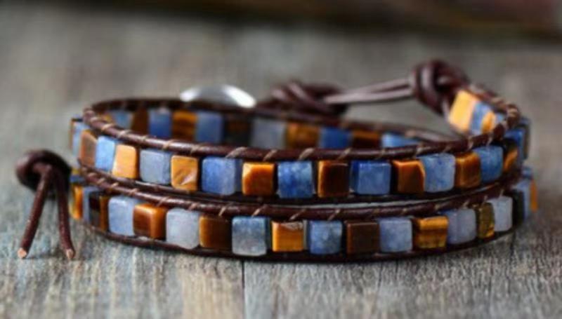 Tiger Eye Elastic Bracelet Adjustable Colorful Beaded Handmade Wrapped Bracelet Volcanic Double Row Woven Bracelet