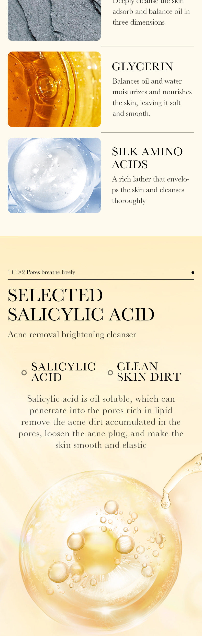 Facial Cleanser SADOER Salicylic Acid Amino Acid Double Effect Cleansing Cleanser Cross-Border Foreign Trade Wholesale