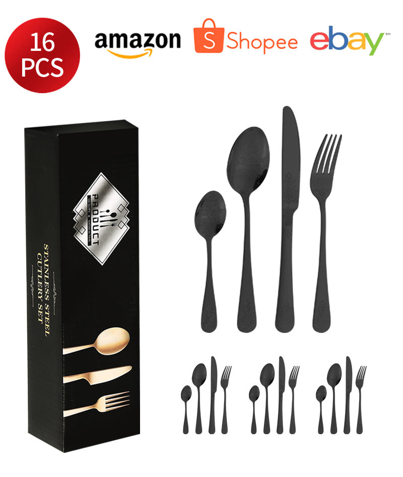 Stainless Steel Cutlery Set1010Double Flower Relief Knife, Fork, and Spoon24Set of Western Steak Knives and Forks