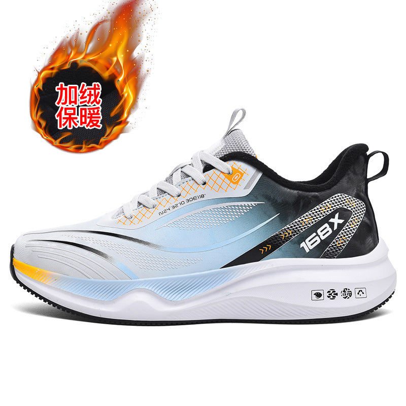 Autumn Winter New Large Size Fashion Leather Surface Fleece Lined Thickened Warm Casual Shoes Real Carbon Plate Sports Running Shoes