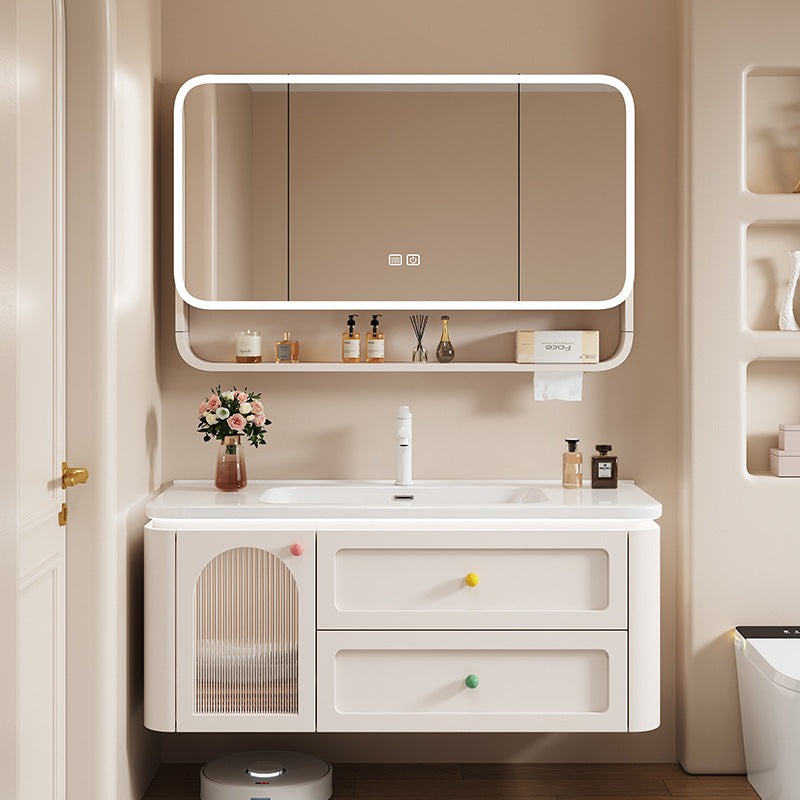 Aluminum Alloy Bathroom Cabinet Set Washroom Sink Basin Cabinet Washstand Ceramic Integrated Basin Smart Mirror Cabinet