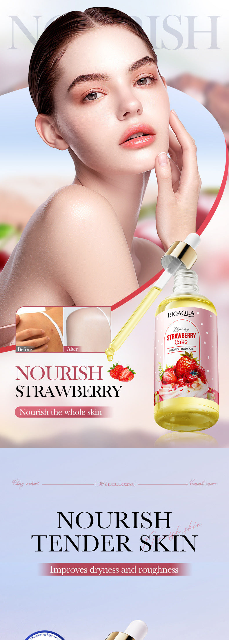 Full English Strawberry Cake Nourishing Body Oil BIOAOUA Moisturizing skin essence  foreign trade wholesale