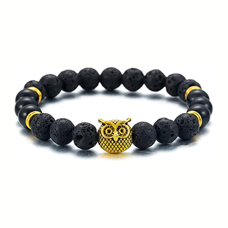 Men's Green Aventurine Volcanic Stone Bracelet8mm Bead Spacer Bracelet Tiger Eye Lapis Lazuli Volcanic Stone Owl Bracelet