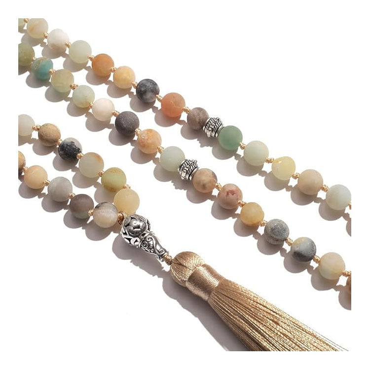 Hot Sale108Natural Stone Beaded Necklace Mala Beads Tassel Handmade Stone Sweater Chain