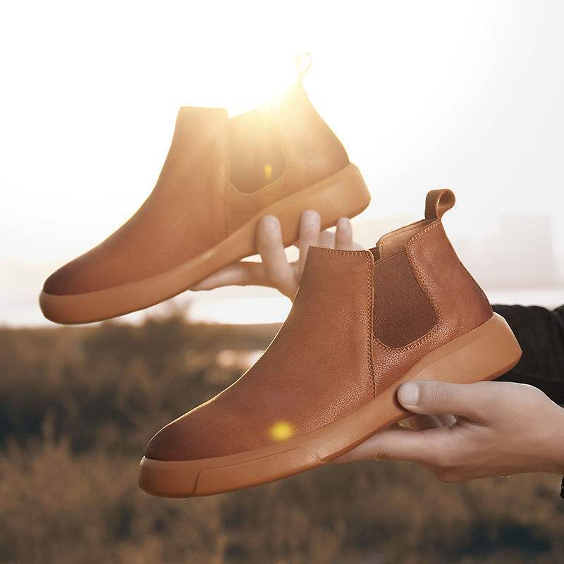 Chelsea Men's Boots Leather Shoes High-top Martin Boots Men's Winter Fleece Lined British Style Boots Men's Martin Boots Short Boots