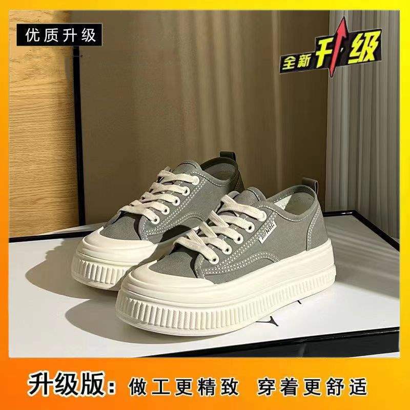 Yuechen Thick-Soled Canvas Shoes for Women, Versatile Breathable White Sneakers2025Spring and summer niche casual sneakers