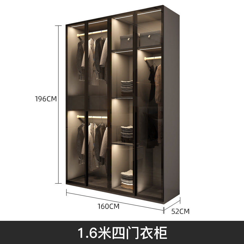 Modern Minimalist Wardrobe for Home Bedroom Cloakroom Glass Door Wardrobe Combination Small Apartment Wardrobe Light Luxury Free Shipping