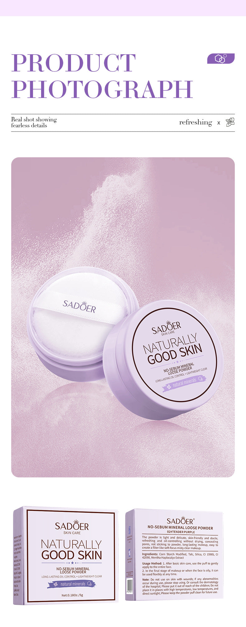 Full English Makeup SADOER Mineral Loose Powder Refreshing Lightweight Setting Concealer Powder  Wholesale