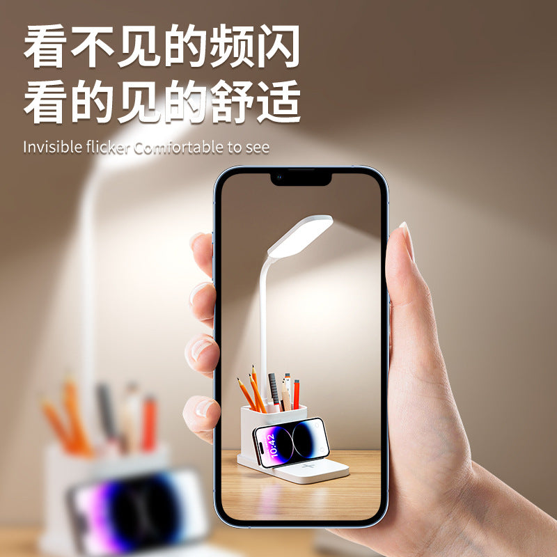 New LED Study Desk Lamp Wireless Charging Lamp Desk Pen Holder Lamp Bedroom Night Light Office Eye Protection Desk Lamp
