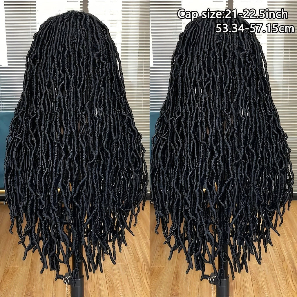 Foreign Trade Cross-Border European American African Wig Synthetic Full Lace Earthworm Curved Head Wig Faux Locs Full Lace