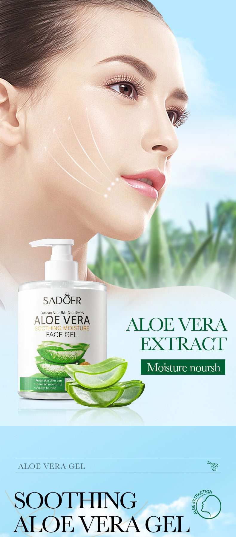 Aloe Vera Gel Aloe Vera Gel300g Large Capacity Hydrating Moisturizing Nourishing Cross-Border Foreign Trade Live Wholesale