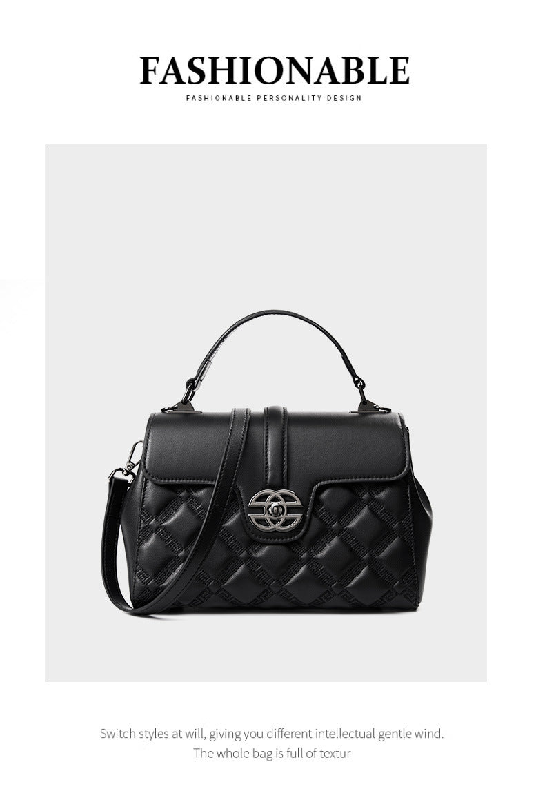 Lingge New Fashion Women's Bag Top Layer Cowhide Large Capacity Versatile Trendy Single Shoulder Crossbody Bag Genuine Leather Light Luxury Handbag