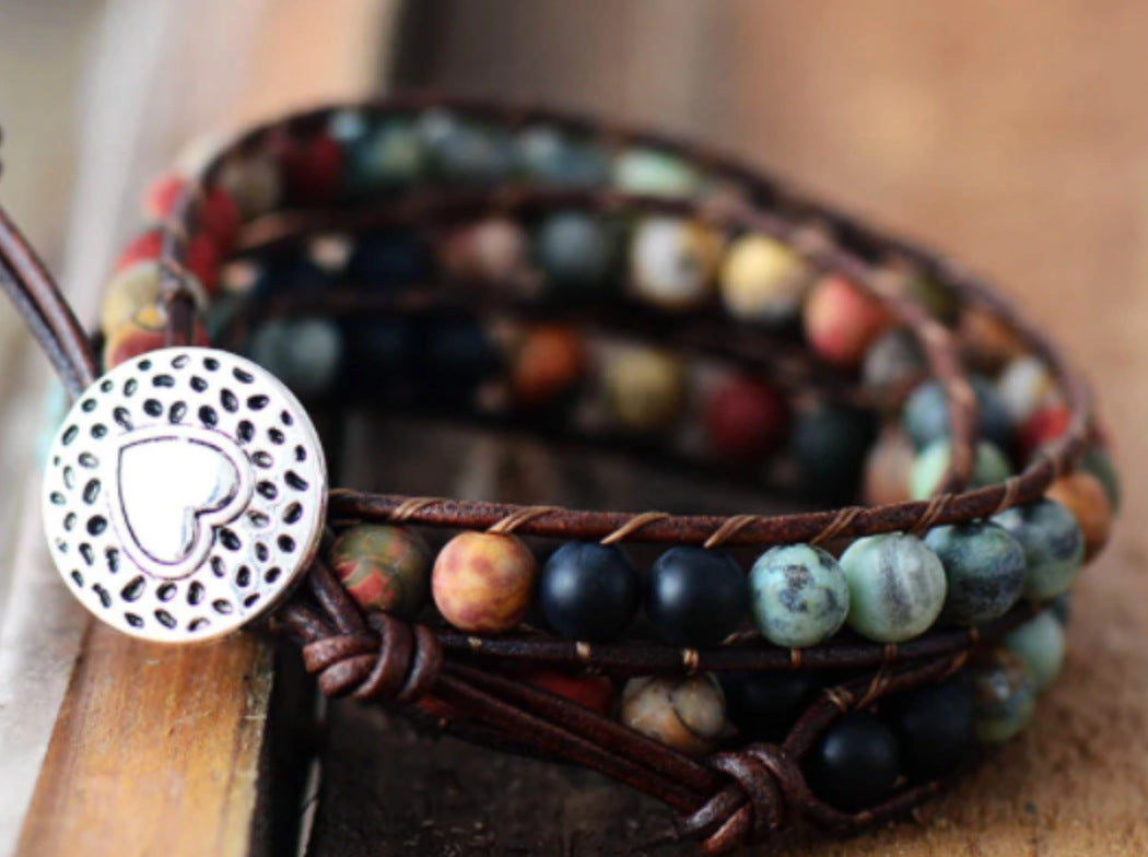 Tiger Eye Elastic Bracelet Adjustable Colorful Beaded Handmade Wrapped Bracelet Volcanic Double Row Woven Bracelet