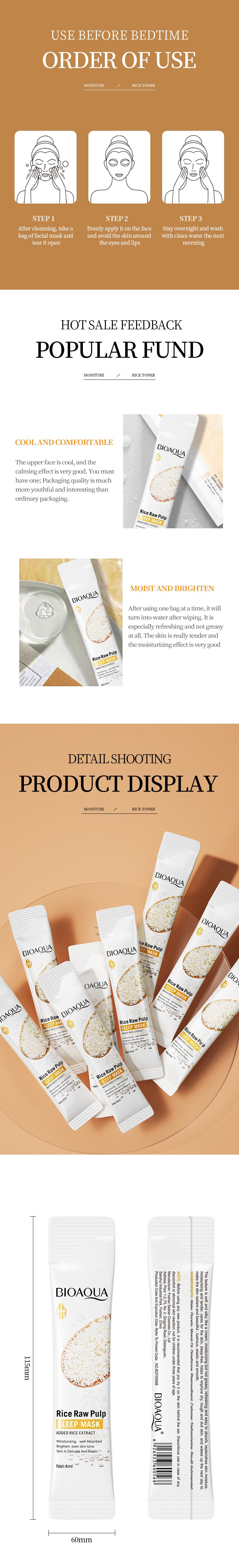 Sleep Mask BIOAOUA Rice Moisturizing No-Rinse Leave-On Mask Cross-Border Wholesale