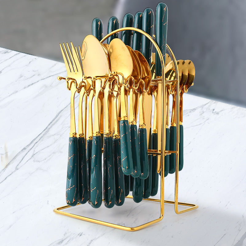Stainless Steel Ceramic Tableware24Set of Western Cutlery Knife Fork Spoon Gift Box Nordic Style
