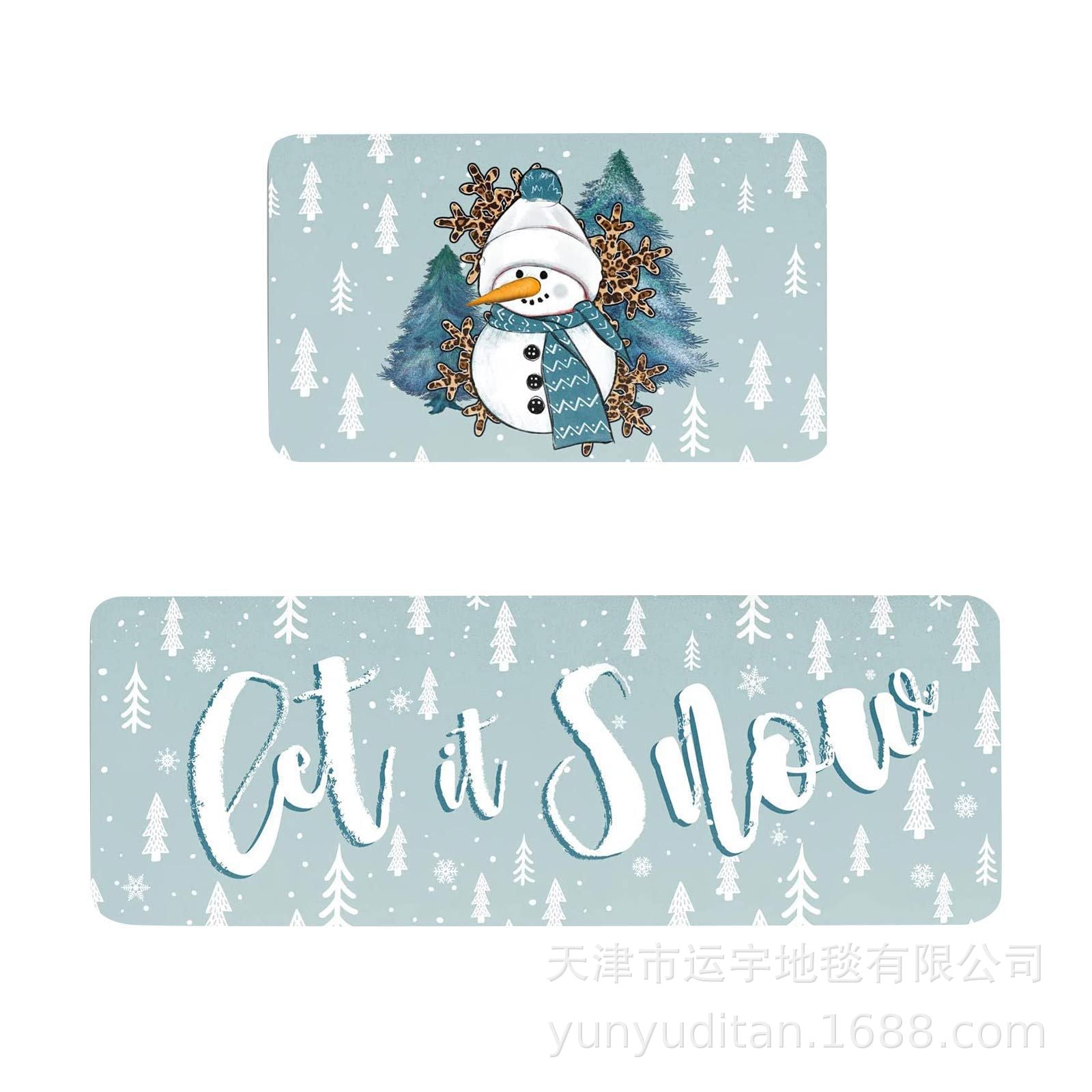 Christmas Kitchen Floor Mat Two-Piece Set Crystal Velvet Water-Absorbent Oil-Absorbent Non-Slip Foot Mat Holiday Decorative Floor Mat