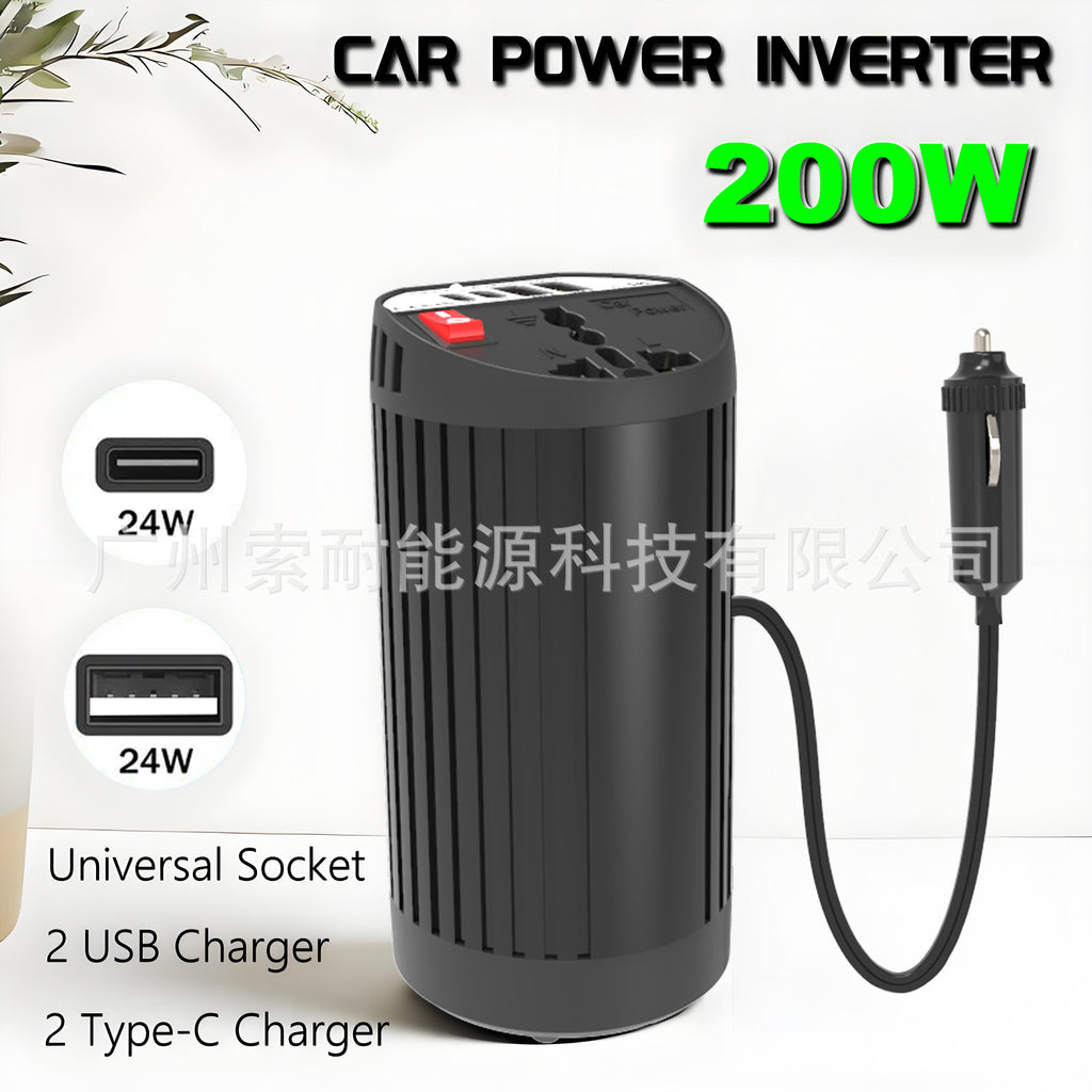 Hot Selling Car Inverter200W 12V Turn110V220V Double USB Type-C Cup Type inverter
