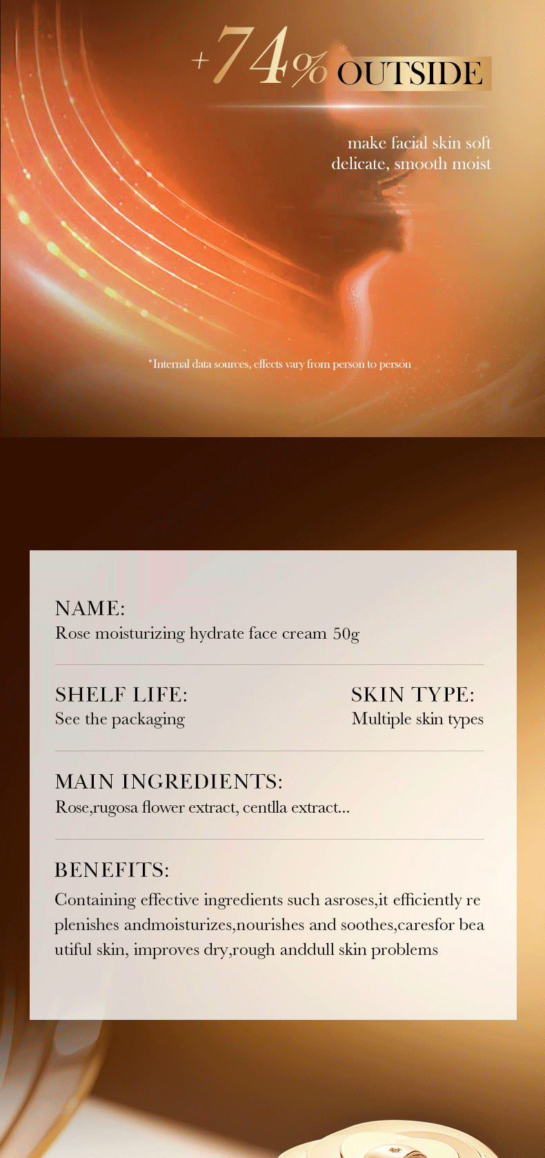 Rose Moisturizing and Skin Rejuvenating Cream SADOER Plant Moisturizing and Hydrating Face Cream Cross-Border Wholesale