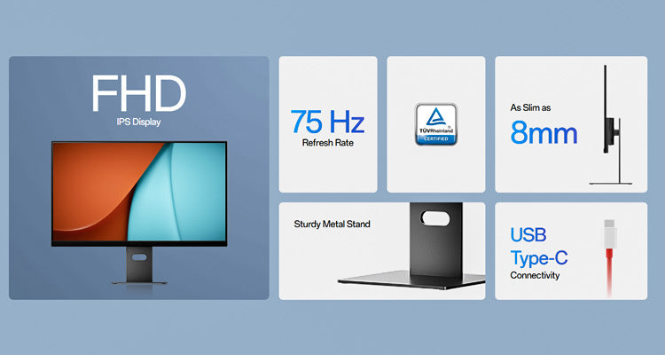 24inch Full HD LCD Monitor LED Backlight IPS Panel strip USBType-C 18W Charging