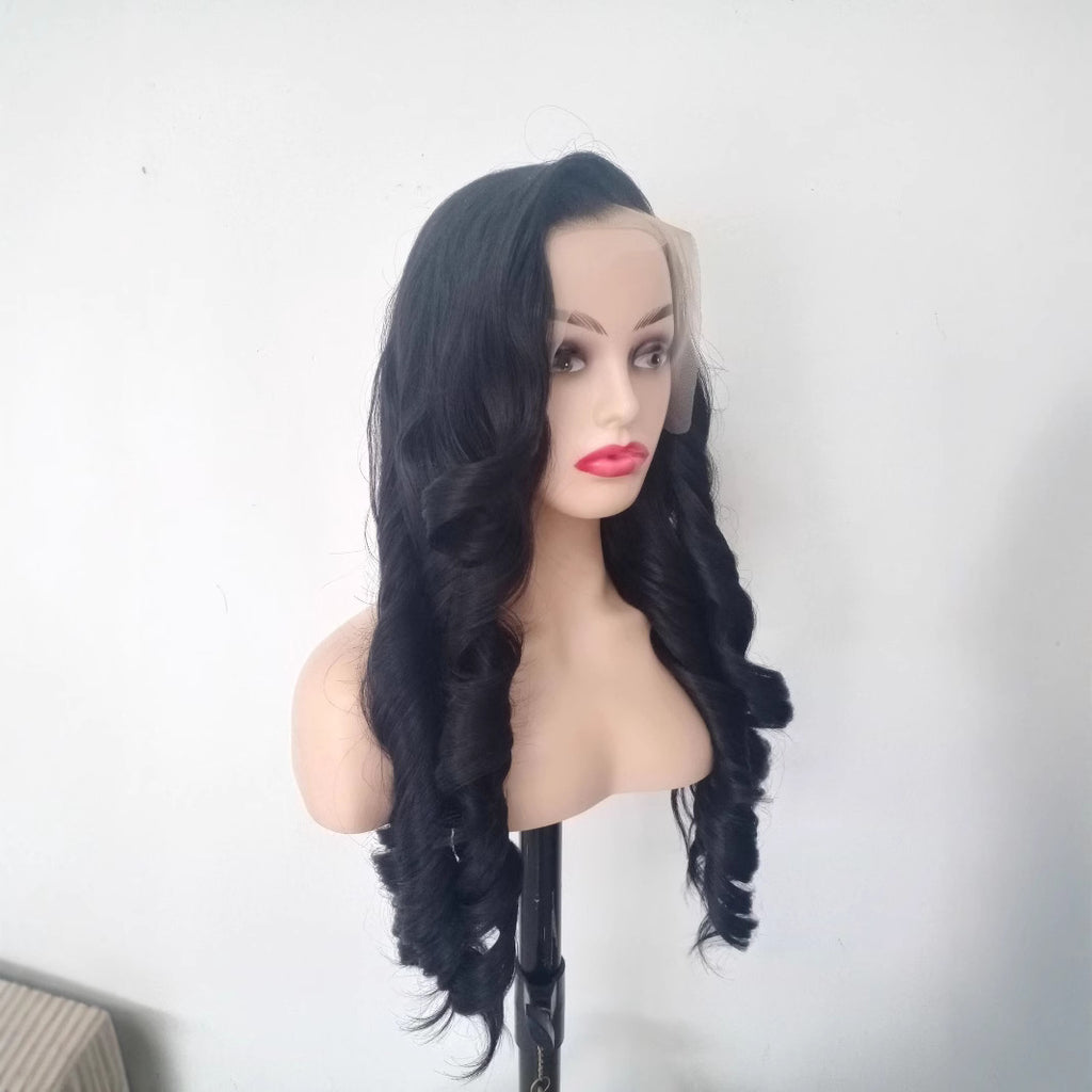 13*4 Lace Front 28 inch Long Black Wavy Hair Wig