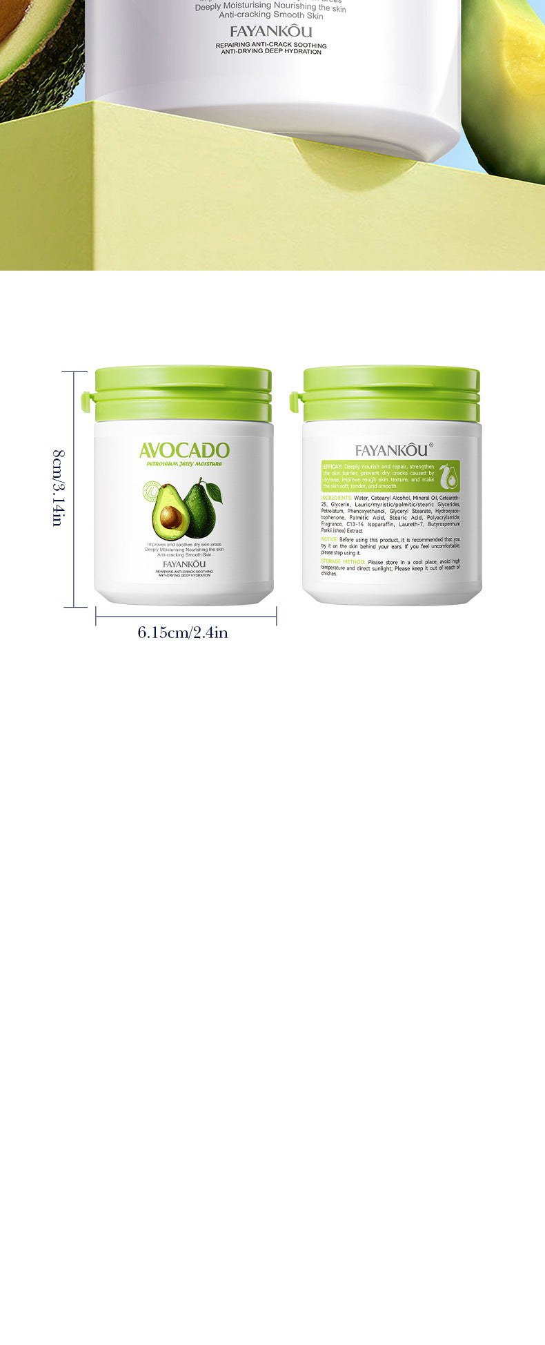 Full English Avocado Repair Cream FAYANKOU Vaseline Soothing Anti-Cracking Moisturizing Lotion  Wholesale