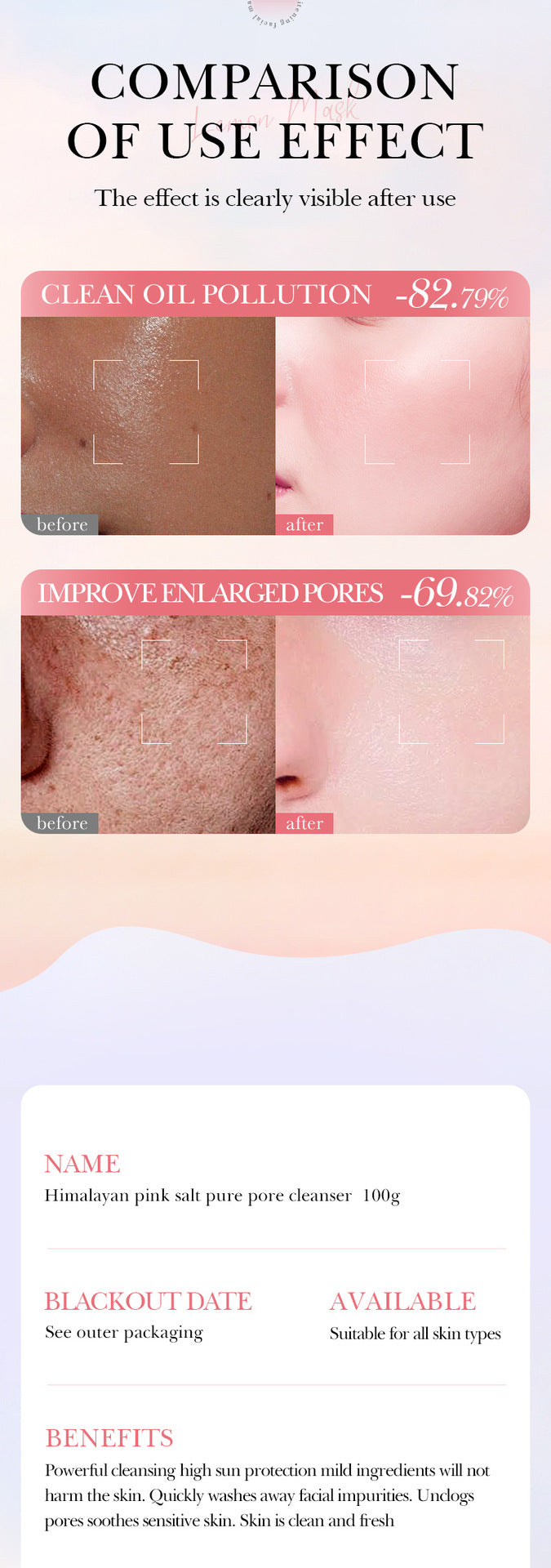 Himalayan Pink Salt Facial Cleanser SADOER Pore Cleansing Facial Cleanser Cross-Border Wholesale