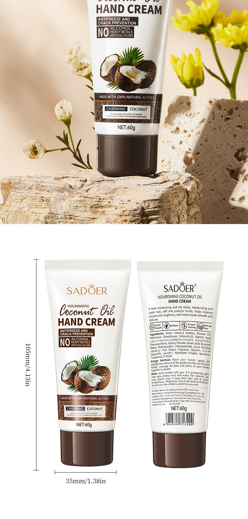 Full English Coconut Hand Cream SADOER Hydrating, moisturizing, anti-chapping, nourishing hand cream for  foreign trade wholesale